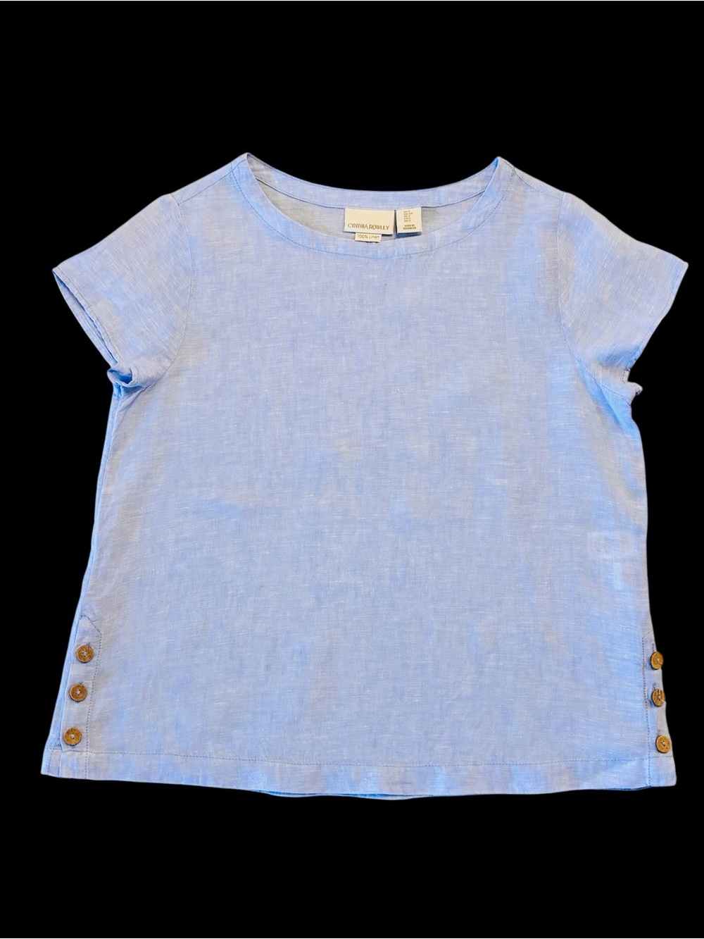 Cynthia Rowley Blue 100% Linen Blouse EUC Size Small